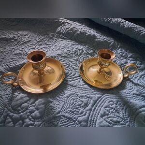 One Pair of Short Brass Candlesticks Approx 3" Tall  Perfect for the Holidays!